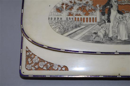 An Edwardian Regency style carved ivory and enamel purse